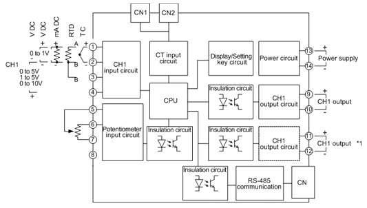 WCL-13A Terminal arrangement (Potentiometer input spec)